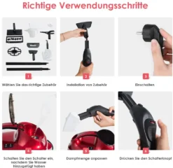 COSTWAY Dampfreiniger Mit 19 Zubehoerteilen, Bodendampfreiniger Fuer Teppiche, Fussboeden, Fenster Und Autos / 2000W / 4 Bar / 1,5L Tank/bis 108℃ / LED/Dampfzeit Bis 45 Min. -Besten Staubsauger Geschäft 18a717e21494aeced2793059c7dc4f2d