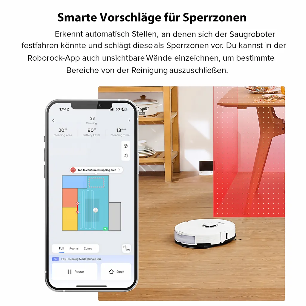 Roborock S8 Staubsauger Roboter Sonic Saugroboter 6000Pa DuoRoller-Bürste VibraRise Wischen 3D-Mapping 3D-Strukturiertes Licht LiDAR Kindersicherung APP Control (Weiß) 13 Roborock S8 Staubsauger Roboter Sonic Saugroboter 6000Pa DuoRoller-Bürste VibraRise Wischen 3D-Mapping 3D-Strukturiertes Licht LiDAR Kindersicherung APP Control (Weiß) – Bild 13