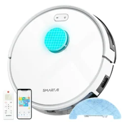 2022 SmartAI S9 Saugroboter Staubsauger Robot Wischroboter Automatisch APP Fernbedienung 4000PA Roboterstaubsauger Vacuum Reinigung Weiß