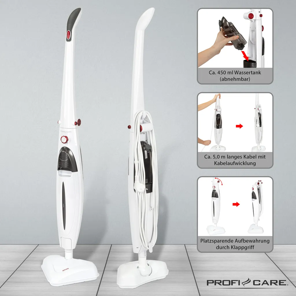 ProfiCare Dampfmop PC-DR 3093 Anthrazit-weiss / 1.500 Watt / Dampfreiniger Für Alle Bodenbeläge / 99 % Gegen Viren 4 ProfiCare Dampfmop PC-DR 3093 Anthrazit-weiss / 1.500 Watt / Dampfreiniger Für Alle Bodenbeläge / 99 % Gegen Viren – Bild 4