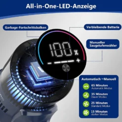 VICSONIC S7 Akku Staubsauger, 30000PA/480W Starke Saugleistung Staubsauger Kabellos Bis Zu 65 Min Laufzeit, 7-in-1 Staubsauger Beutellos, Smartes Touch Display, 180 ° Faltbar, 4 Leistungstufe, Blau -Besten Staubsauger Geschäft 370e52fed89f5719b1a2733d45913ba0