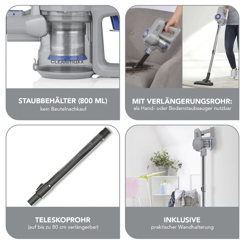 CLEANmaxx Akku-Zyklon-Staubsauger 22,2V - Hellgrau/blau 3 CLEANmaxx Akku-Zyklon-Staubsauger 22,2V - Hellgrau/blau – Bild 3