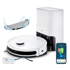 MEDION Saugroboter Mit Absaugstation Und Wischfunktion X20 SW+ (Lasernavigation, Starke 3000Pa Saugkraft, Alexa 2in1 Roboterstaubsauger, Präzise Kartenerstellung, Go & No Go Bereiche, Mehrere Etagen)