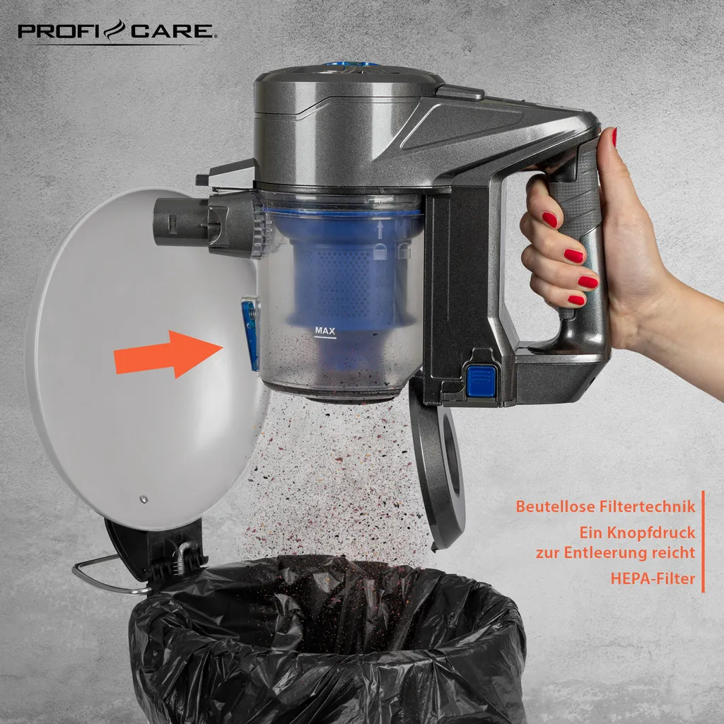 ProfiCare 2in1 Hand-und Bodenstaubsauger PC-BA 3036 A, Leistungsstarker 22,2 V Lithium Ionen Akku, HEPA-Filter, Spezialbürste Für Polster U. Textilien, Inkl. Wandhalterung, Anthrazit-blau 6 ProfiCare 2in1 Hand-und Bodenstaubsauger PC-BA 3036 A, Leistungsstarker 22,2 V Lithium Ionen Akku, HEPA-Filter, Spezialbürste Für Polster U. Textilien, Inkl. Wandhalterung, Anthrazit-blau – Bild 6