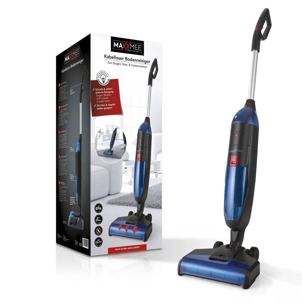 MAXXMEE Multi-Bodenreiniger 3in1 - Schwarz/blau Bodenreiniger 3in1 Hartbodenreiniger Saugen Wischen Teppichreiniger Kabellos 7 MAXXMEE Multi-Bodenreiniger 3in1 - Schwarz/blau Bodenreiniger 3in1 Hartbodenreiniger Saugen Wischen Teppichreiniger Kabellos – Bild 7