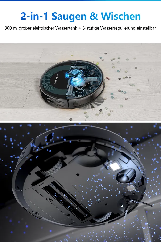 Proscenic 850T WLAN 3-in-1 Saugroboter Mit Wischfunktion Staubsauger Roboter Saug-Wisch-Roboter Wischroboter Kombi-Gerät 3,000Pa 2600mAh Alexa Google Home APP 2 Proscenic 850T WLAN 3-in-1 Saugroboter Mit Wischfunktion Staubsauger Roboter Saug-Wisch-Roboter Wischroboter Kombi-Gerät 3,000Pa 2600mAh Alexa Google Home APP – Bild 2