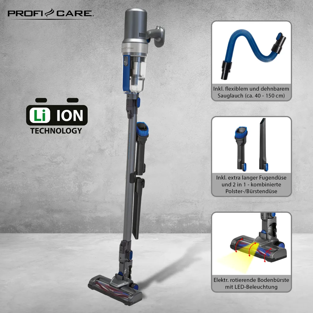 ProfiCare PC-BS 3085 A Akku Bodenstaubsauger, Eco-Cyclon-Twin-Spin Akku-Sauger Mit 25,9 V Lithium-Ionen-Akku (2200 MAh), Anthrazit-blau 8 ProfiCare PC-BS 3085 A Akku Bodenstaubsauger, Eco-Cyclon-Twin-Spin Akku-Sauger Mit 25,9 V Lithium-Ionen-Akku (2200 MAh), Anthrazit-blau – Bild 8