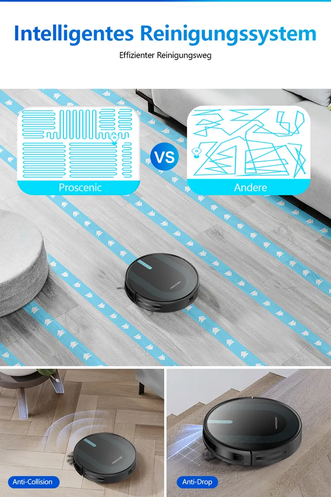 Proscenic 850T WLAN 3-in-1 Saugroboter Mit Wischfunktion Staubsauger Roboter Saug-Wisch-Roboter Wischroboter Kombi-Gerät 3,000Pa 2600mAh Alexa Google Home APP 4 Proscenic 850T WLAN 3-in-1 Saugroboter Mit Wischfunktion Staubsauger Roboter Saug-Wisch-Roboter Wischroboter Kombi-Gerät 3,000Pa 2600mAh Alexa Google Home APP – Bild 4
