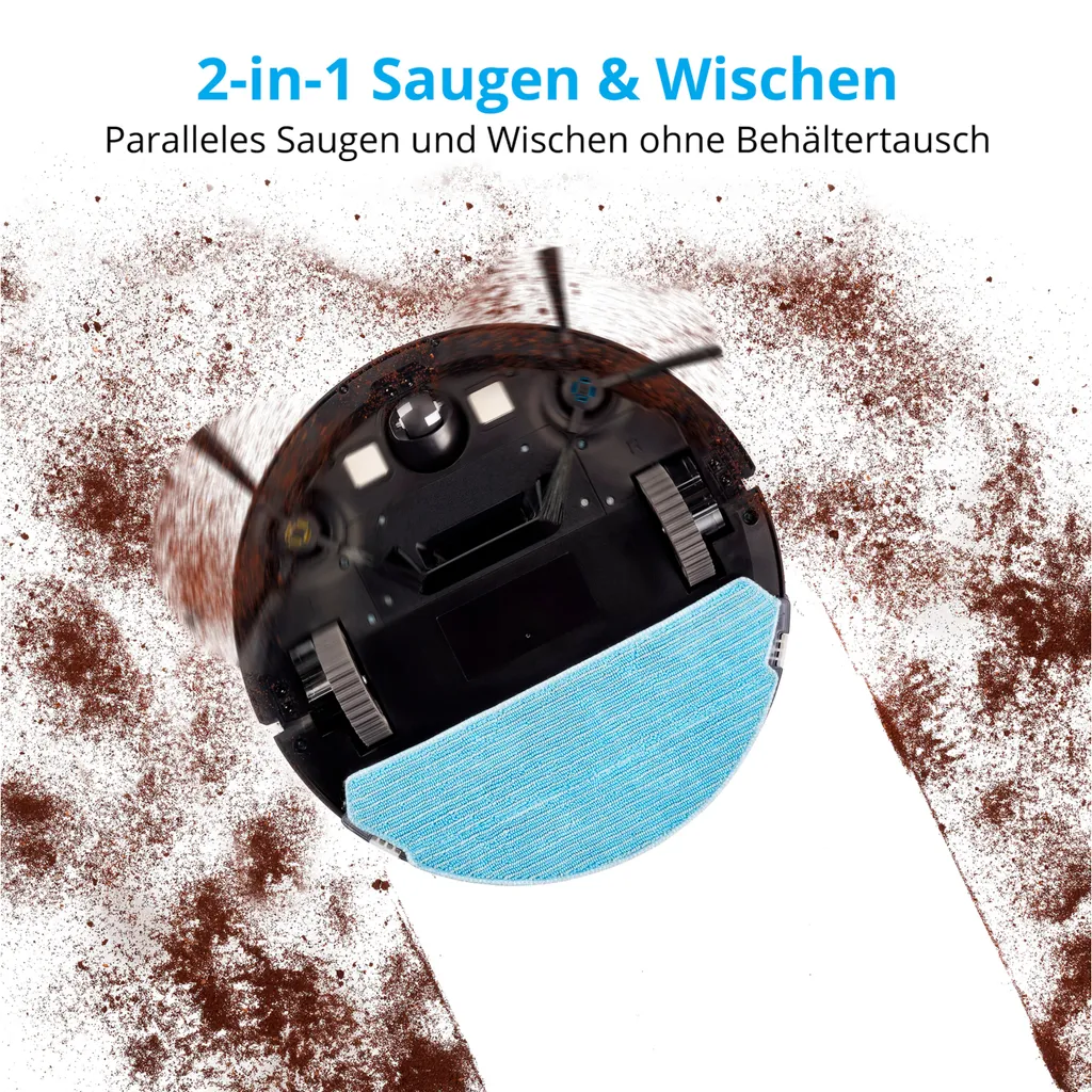 MEDION Saugroboter Mit Wischfunktion Und Zyklon Technologie S20 SW (Alexa App Steuerung, Modell 2021, Extra Flach, Regulierbare Wasserabgabe, Ladestation, Tierhaar Allergiker Optimiert) 4 MEDION Saugroboter Mit Wischfunktion Und Zyklon Technologie S20 SW (Alexa App Steuerung, Modell 2021, Extra Flach, Regulierbare Wasserabgabe, Ladestation, Tierhaar Allergiker Optimiert) – Bild 4
