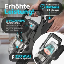 BALTER VERTU X11 PRO Kabelloser Akku Staubsauger Mit Wischfunktion, ALL-IN-ONE Akku- & Handstaubsauger, 350W Hohe Saugleistung, Bis Zu 50 Minuten Laufzeit, Beutellos, FLEX-Gelenk, LED-Düse, Tierhaar Geeignet -Besten Staubsauger Geschäft 84c422484e044353634266101a312183