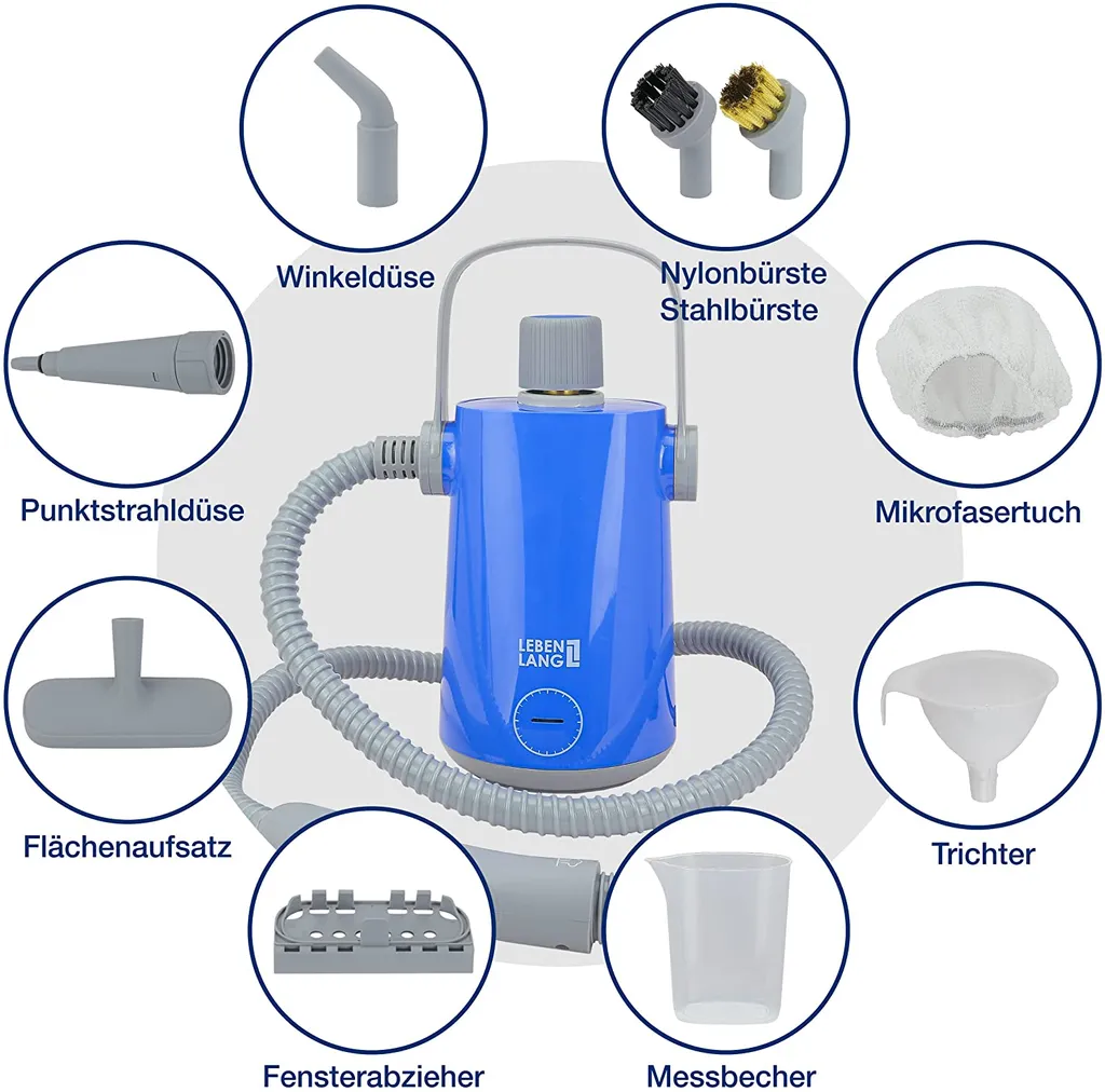 LEBENLANG Dampfreiniger Handgerät Steam Cleaner - 1000W & 300ml Mit 9 Zubehör | Polsterreiniger Gerät | Polster Handdampfreiniger Polstermöbel Fugenreiniger Für Bad Fliesen | Premium Dampf Reiniger… 3 LEBENLANG Dampfreiniger Handgerät Steam Cleaner - 1000W & 300ml Mit 9 Zubehör | Polsterreiniger Gerät | Polster Handdampfreiniger Polstermöbel Fugenreiniger Für Bad Fliesen | Premium Dampf Reiniger… – Bild 3