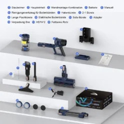 VICSONIC S7 Akku Staubsauger, 30000PA/480W Starke Saugleistung Staubsauger Kabellos Bis Zu 65 Min Laufzeit, 7-in-1 Staubsauger Beutellos, Smartes Touch Display, 180 ° Faltbar, 4 Leistungstufe, Blau -Besten Staubsauger Geschäft 9284fdc8259e7190358c9617154babf3