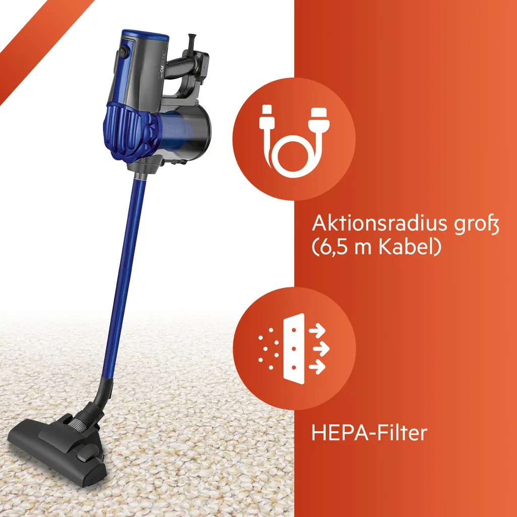 Clatronic Bodenstaubsauger, 2in1 Boden- Und Handstaubsauger, Vacuum Cleaner, Staubsauger Beutellos, Staubsauger Mit HEPA-Filter, Mikrofiltersystem, 600 Watt, Anthrazit/blau, BS 1306 N 4 Clatronic Bodenstaubsauger, 2in1 Boden- Und Handstaubsauger, Vacuum Cleaner, Staubsauger Beutellos, Staubsauger Mit HEPA-Filter, Mikrofiltersystem, 600 Watt, Anthrazit/blau, BS 1306 N – Bild 4