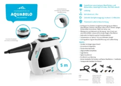 ETA AQUABELO Handdampfreiniger ETA126490000, 1000 W , Betriebsdruck 3 Bar, Dampf In 2-3 Minuten, Wassertankvolumen 220 Ml, Kabellänge 5 M -Besten Staubsauger Geschäft 99174c175e40e334d9d055dbc77572f1