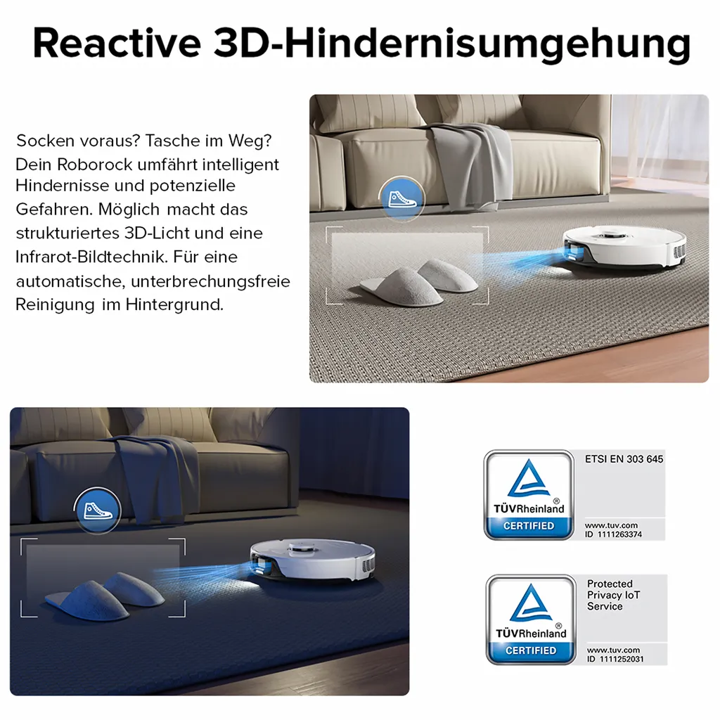 Roborock S8 Staubsauger Roboter Sonic Saugroboter 6000Pa DuoRoller-Bürste VibraRise Wischen 3D-Mapping 3D-Strukturiertes Licht LiDAR Kindersicherung APP Control (Weiß) 9 Roborock S8 Staubsauger Roboter Sonic Saugroboter 6000Pa DuoRoller-Bürste VibraRise Wischen 3D-Mapping 3D-Strukturiertes Licht LiDAR Kindersicherung APP Control (Weiß) – Bild 9