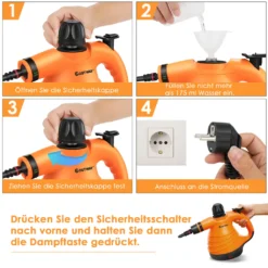 COSTWAY Dampfreiniger Inkl. 9 Zubehör, Handdampfreiniger, Dampfreinigen Handgerät 3 Bar / 250ml / 1050W / 4min Aufheizzeit/für Teppiche, Vorhänge, Autositze, Küche (Orange) 8 COSTWAY Dampfreiniger Inkl. 9 Zubehör, Handdampfreiniger, Dampfreinigen Handgerät 3 Bar / 250ml / 1050W / 4min Aufheizzeit/für Teppiche, Vorhänge, Autositze, Küche (Orange) -Besten Staubsauger Geschäft ab6b72575a02a7bb3d09a5f17951ac61