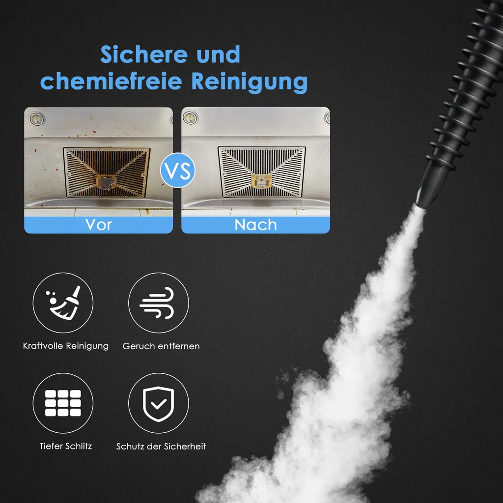 COSTWAY Dampfreiniger Inkl. 9 Zubehör, Handdampfreiniger, Dampfreinigen Handgerät 3 Bar / 250ml / 1050W / 4min Aufheizzeit/für Teppiche, Vorhänge, Autositze, Küche (Blau) 4 COSTWAY Dampfreiniger Inkl. 9 Zubehör, Handdampfreiniger, Dampfreinigen Handgerät 3 Bar / 250ml / 1050W / 4min Aufheizzeit/für Teppiche, Vorhänge, Autositze, Küche (Blau) – Bild 4