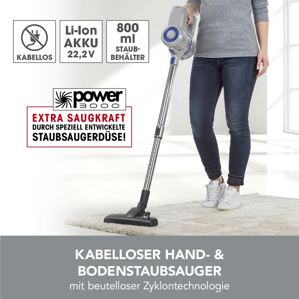 CLEANmaxx Akku-Zyklon-Staubsauger 22,2V - Hellgrau/blau 2 CLEANmaxx Akku-Zyklon-Staubsauger 22,2V - Hellgrau/blau – Bild 2