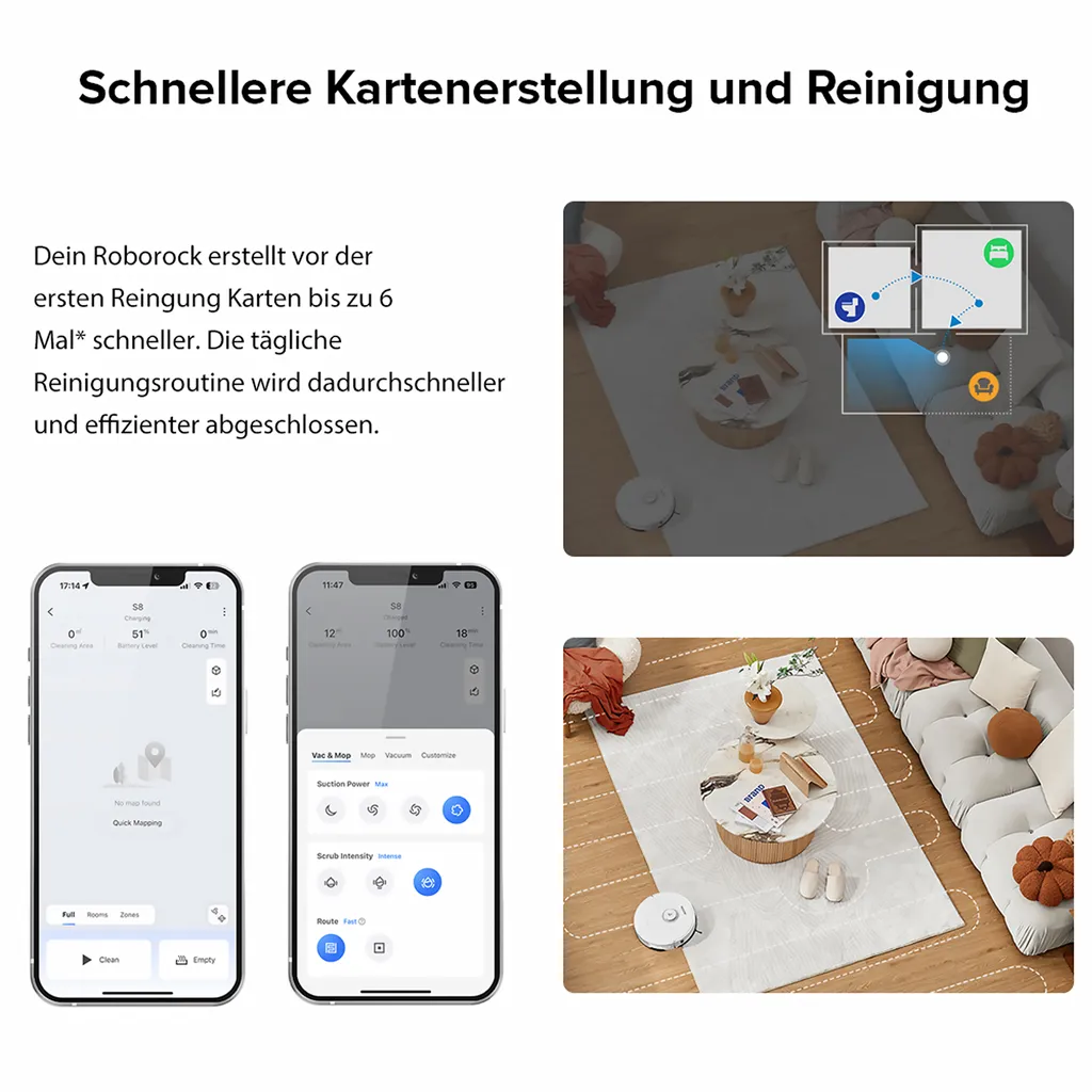 Roborock S8 Staubsauger Roboter Sonic Saugroboter 6000Pa DuoRoller-Bürste VibraRise Wischen 3D-Mapping 3D-Strukturiertes Licht LiDAR Kindersicherung APP Control (Weiß) 14 Roborock S8 Staubsauger Roboter Sonic Saugroboter 6000Pa DuoRoller-Bürste VibraRise Wischen 3D-Mapping 3D-Strukturiertes Licht LiDAR Kindersicherung APP Control (Weiß) – Bild 14