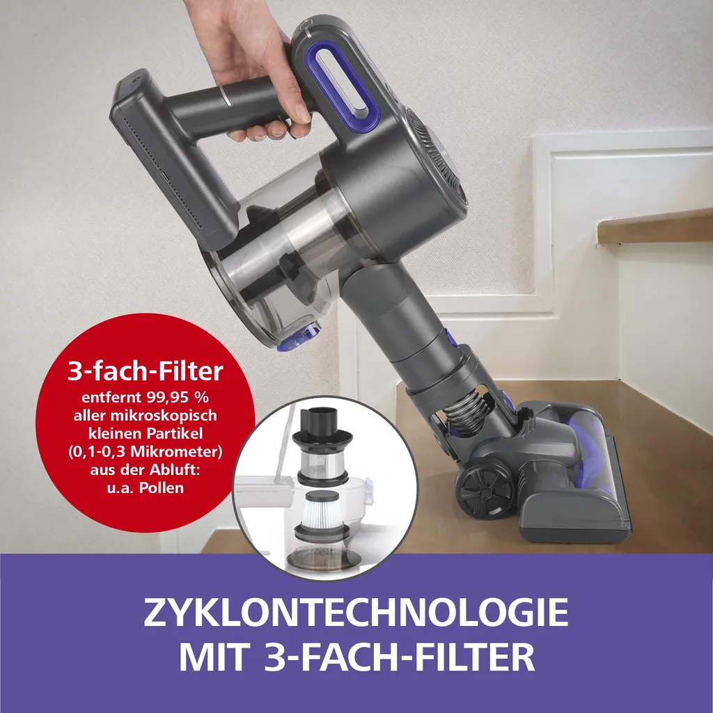 CLEANmaxx Akku-Zyklon-Staubsauger - 3-fach-Filter - Anthrazit/blau 2 CLEANmaxx Akku-Zyklon-Staubsauger - 3-fach-Filter - Anthrazit/blau – Bild 2