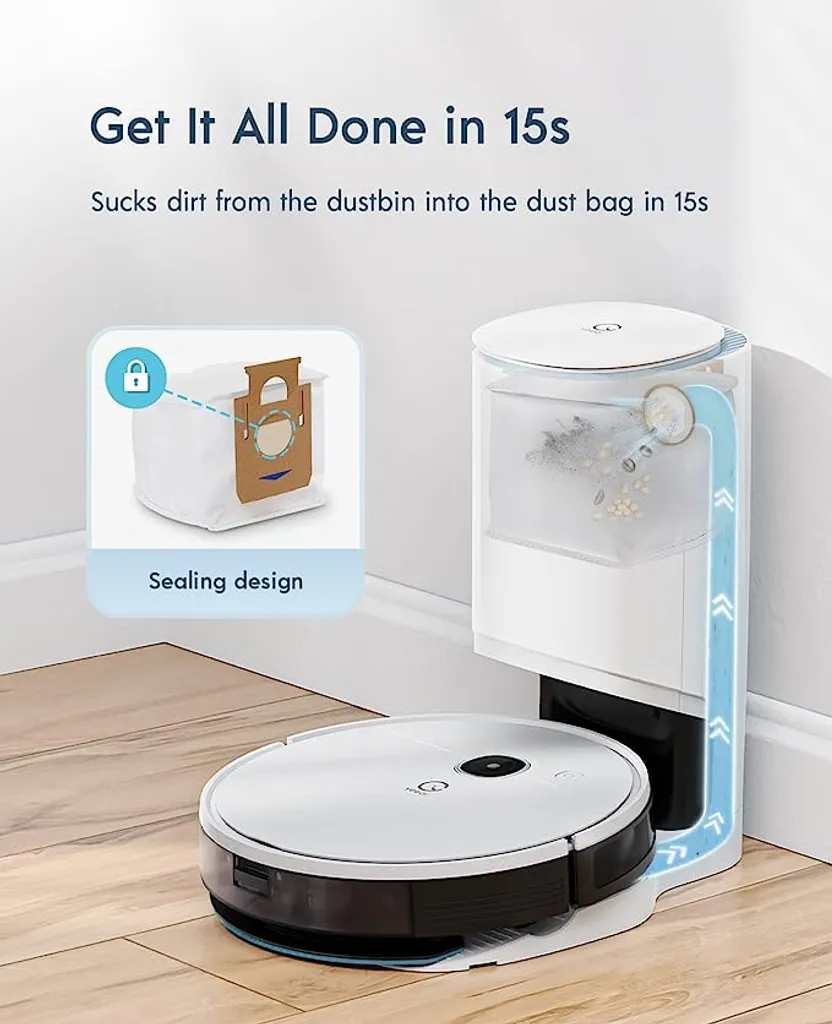 Yeedi Vac Hybrid Saugroboter Mit Absaugstation, 2500Pa Saugstärke Mit Wischfunktion, Teppicherkennung, Raumkarte, Sperrzone, 7,7 Cm Ultradünn 3 Yeedi Vac Hybrid Saugroboter Mit Absaugstation, 2500Pa Saugstärke Mit Wischfunktion, Teppicherkennung, Raumkarte, Sperrzone, 7,7 Cm Ultradünn – Bild 3