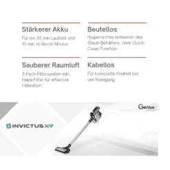 Genius Invictus X9 Set 14tlg Akku Staubsauger Handstaubsauger Mit LED Beutellos Kabellos HEPA Für Allergiker Tierhaare; A28142 -Besten Staubsauger Geschäft cfed325e7f0bdf5b0ffb8218eff3ca43