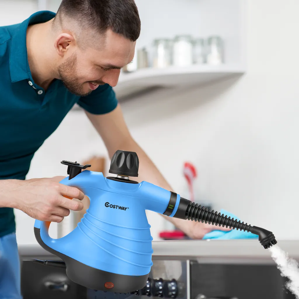 COSTWAY Dampfreiniger Inkl. 9 Zubehör, Handdampfreiniger, Dampfreinigen Handgerät 3 Bar / 250ml / 1050W / 4min Aufheizzeit/für Teppiche, Vorhänge, Autositze, Küche (Blau) 2 COSTWAY Dampfreiniger Inkl. 9 Zubehör, Handdampfreiniger, Dampfreinigen Handgerät 3 Bar / 250ml / 1050W / 4min Aufheizzeit/für Teppiche, Vorhänge, Autositze, Küche (Blau) – Bild 2