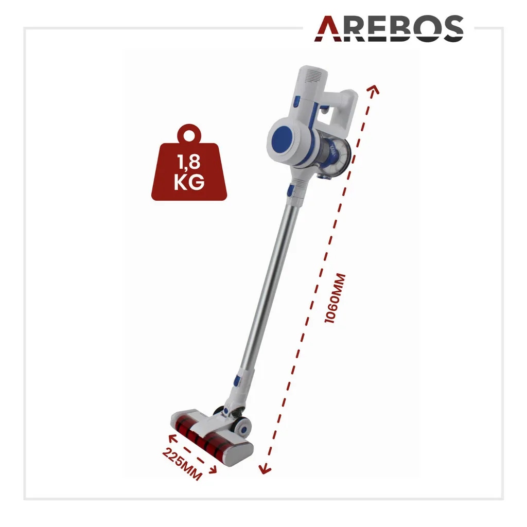 AREBOS Akku Staubsauger, 2-in-1 Hand- Und Bodenstaubsauger, 2 Leistungsstarke Saugmodi, Beutellos, Kabellos Bis Zu 55 Minuten, Mit Wandladestation, Weiß 8 AREBOS Akku Staubsauger, 2-in-1 Hand- Und Bodenstaubsauger, 2 Leistungsstarke Saugmodi, Beutellos, Kabellos Bis Zu 55 Minuten, Mit Wandladestation, Weiß – Bild 8